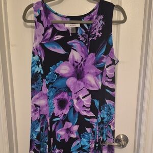 Vibrant Floral Tank Dress - Purple and Blue